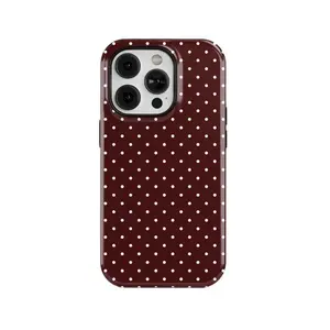 Polka Dot Tough Phone Case - Aesthetic Dark Burgundy and White Cover For Iphone 16/15/14/13/12/11/X - Gift for Halloween