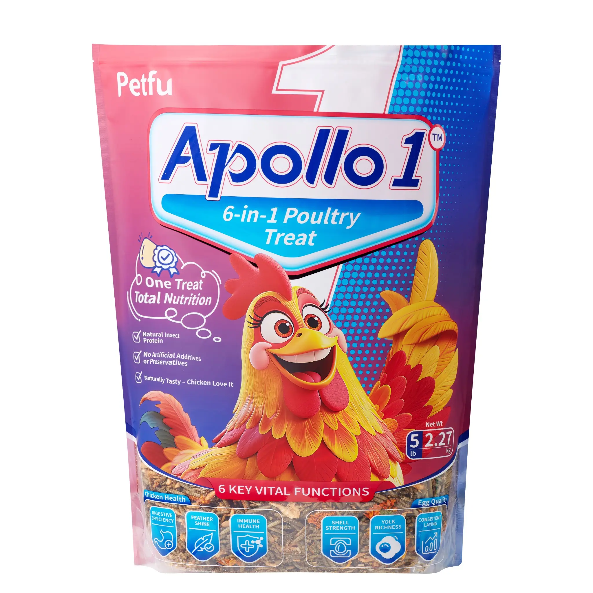 LuckyQworms Apollo 6-in-1 Poultry Treat 20lbs / 5 lbs / 1 lbs for Chickens Birds Fish Turtles Natural Protein Nutrient-Rich Daily Food