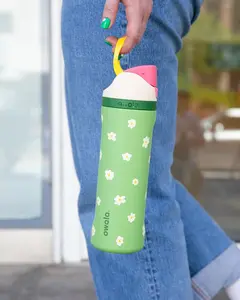 Owala FreeSip Darling Daisy Water Bottle, Aesthetic Floral Green Stainless Steel Insulated Straw Cup 24oz/32oz | Perfect Pastel Gym & Work Gift for Her
