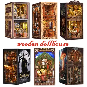 Book Nook Kit,with Dust Cover and a Bottle of Glue,DIY Miniature Dollhouse Book Corner Kit,3D Wooden Puzzle Bookends Bookshelf Insert Decoration with LED Lights,Suitable for Teens and Adults,Suitable as a Family Gift or a Friend Gift halloween gifts
