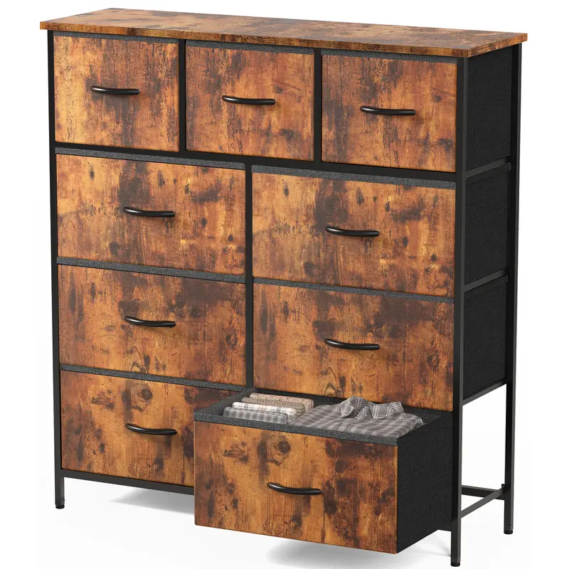 Sweetcrispy Multifunctional Dresser - 9 Deep Sliding Drawers, Sliding Door, Modern Indoor Steel-Frame Cupboard with Wood Top, New Color, Drawer Chest Dresser, Assembly Required, Bedroom Use, Apartment Rental Upgrade