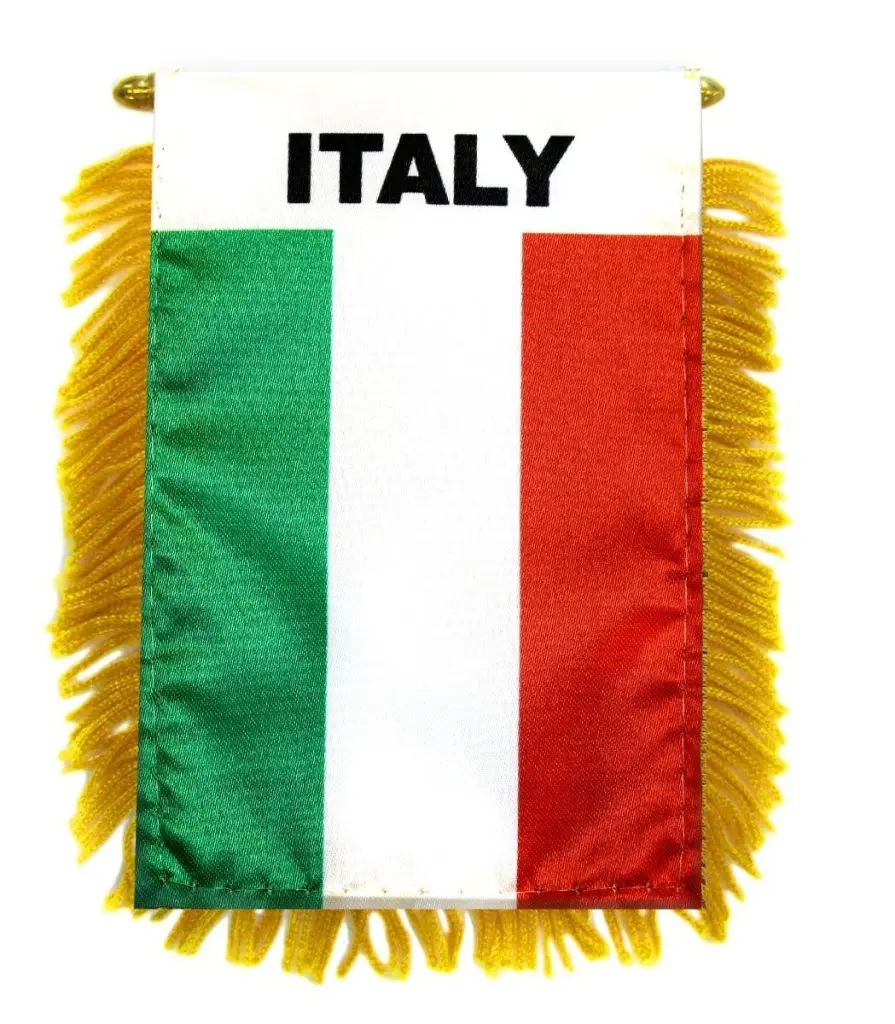 4x6 in Decorative Gold Italian Mini Polyester Window Cup Flags - Hanger-Included, Glass-Compatible Double-Sided Plastic, Home & Festive Party Supply Banner, Italian Flag