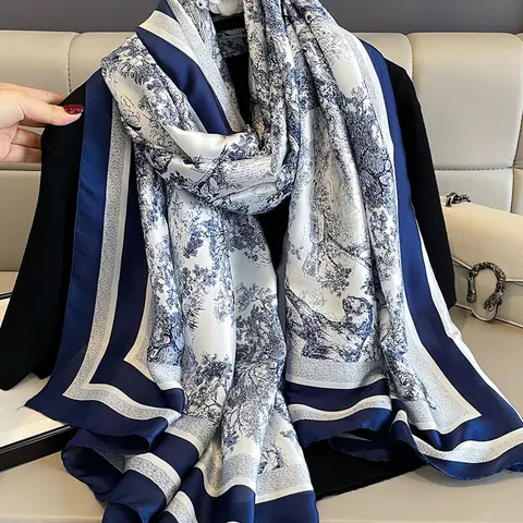 Fashion Plant Print Warm Scarf Neck Wrap Shawl, Floral Print Shawl, Shawls and Wraps, Suitable for Professional Outdoor Travel Dating Decoration, Stylish Accessory, Floral Pattern Shawl