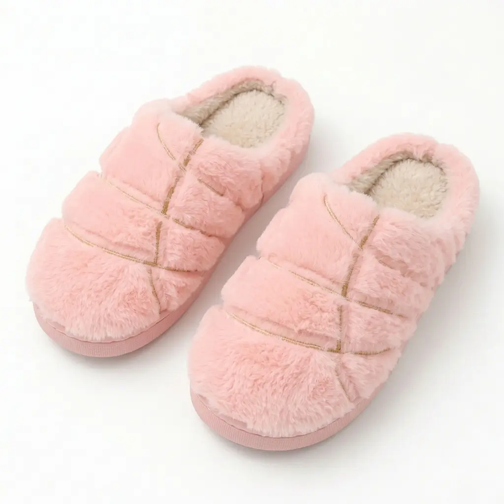 Women's Fuzzy Quilted House Slippers Cozy Plush Warm Memory Foam Bedroom Shoes Slip On Indoor Outdoor Non-Slip Mule Slides