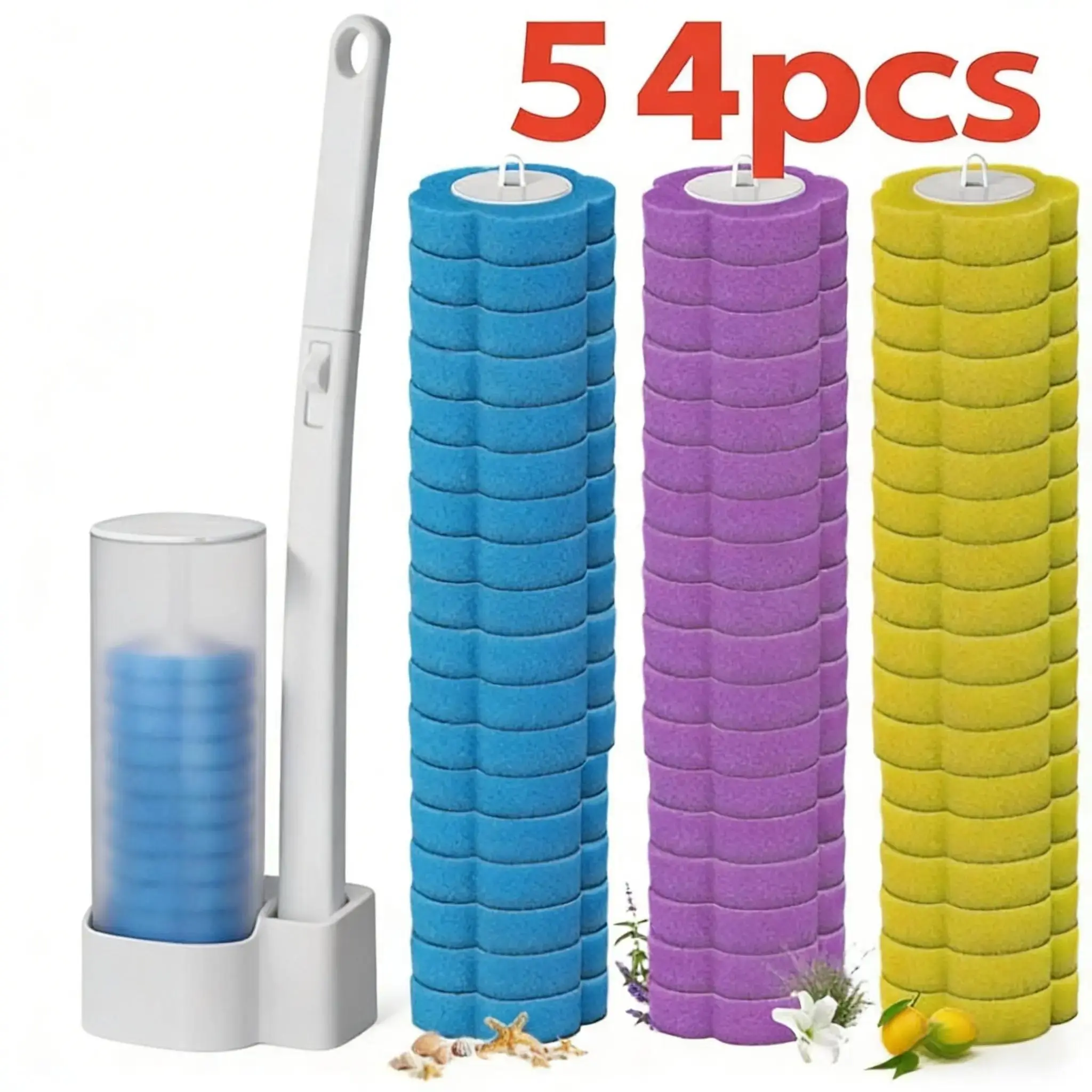 toilet brush+54 Pcs RefillsMulticolor（transparent）