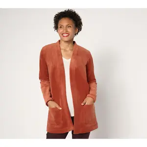 Susan Graver Petite Knit Corduroy Fusion Open Front Cardigan