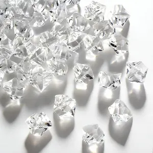 160 Pcs Fake Ice Cubes for Vase Filler, Fake Diamonds 22 * 18mm Acrylic Rocks for Vases, Plastic Gems, Artificial Crushed Ice Props for Sensory Bin Filler, Table Confetti, Faux Centerpieces
