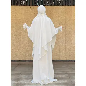 Plus Size - Plus Size - Plus Size, Two-Piece Khimar And Abaya Prayer Jilbab Suit: Fashionable& Elegant Vacation Set - Pure Color Easy Single-Layer Headscarf+ Light, Breathably Comfort Horn Sleeve Loose Dress for Women