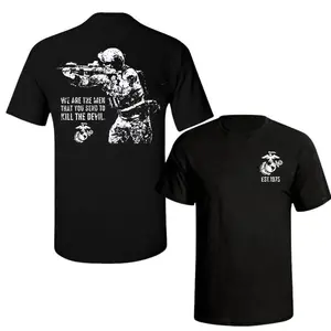 U.S. Marine Corps Custom T-Shirt & Hoodie Bold Soldier with Rifle Graphic and Kill the Devil Quote 2 Sides Soft Cotton Blend Tactical Military Pride Unisex Fit Casual