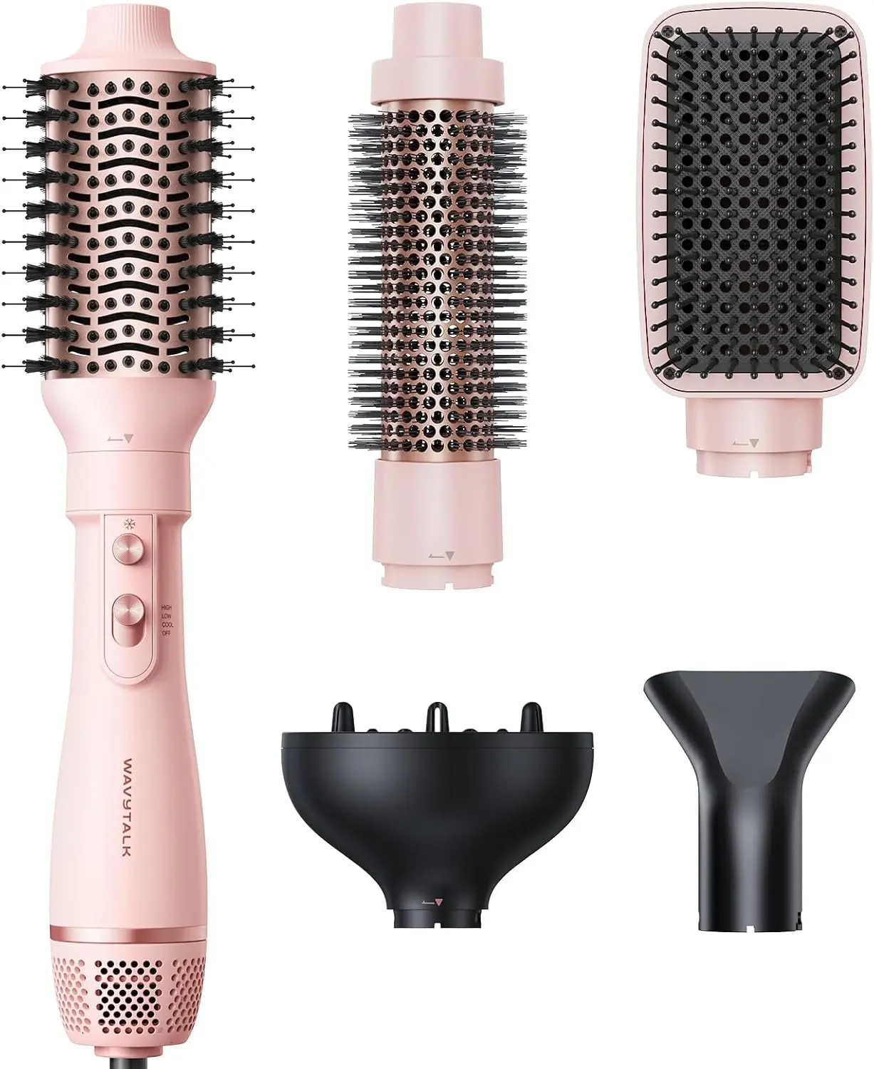 Blow Dryer Brush Set, Wavytalk Air Sculpt 5-in-1 Hot Air Brush Set | Multi Hair Styler for Salon Blowouts, Smooth Curls, Volumizing and Straightening, Sleek and Less Frizz, Pink