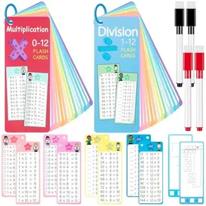30Pcs Multiplication and Division Flash Cards, Math Flash Card with 4 Dry Erase Pens 2 Rings, Time Table Flash Cards for 1st to 3rd Grades Fun Learning with Math Game