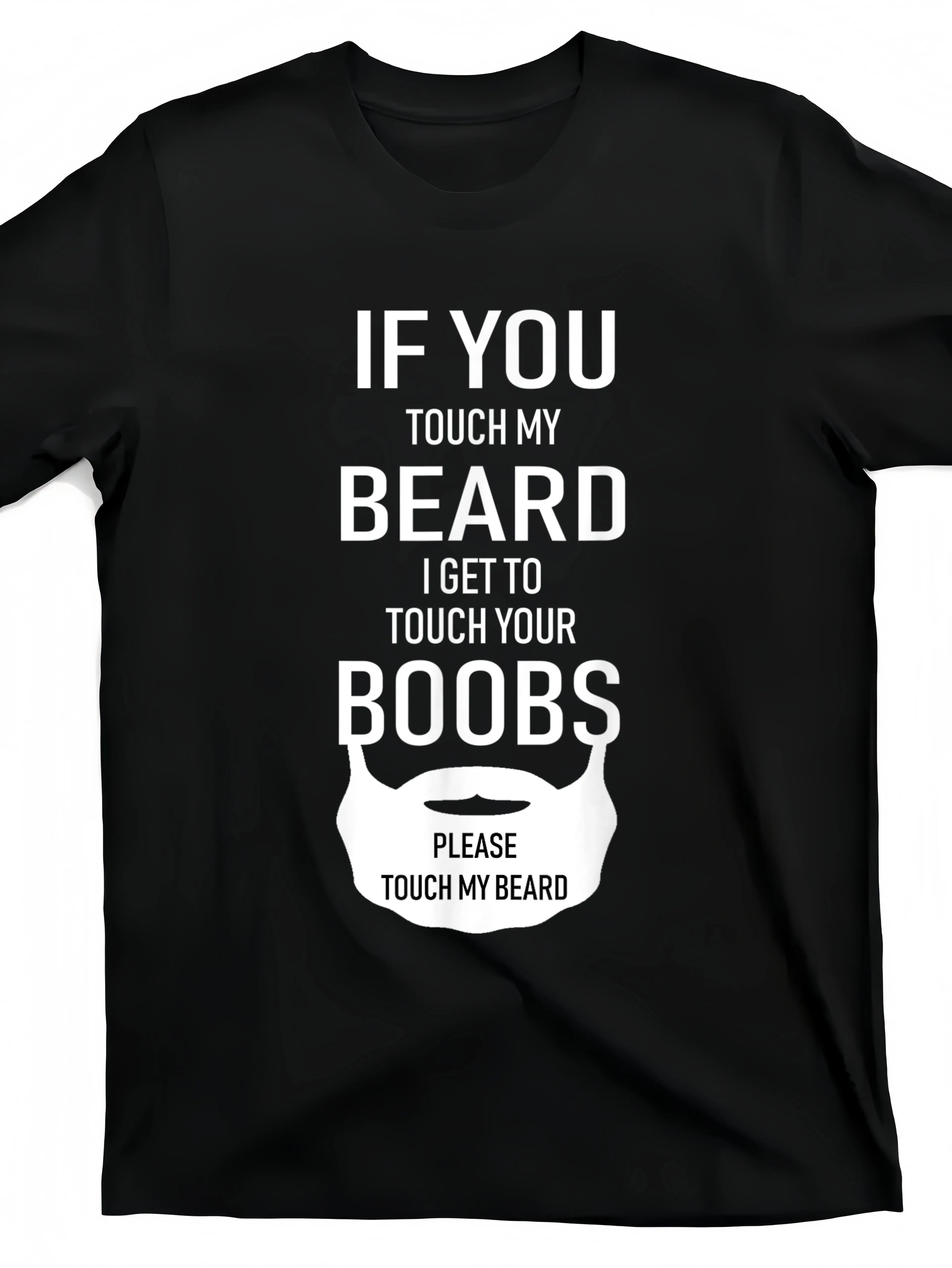 Unisex _Touch My Beard_ Graphic, Humorous Graphic unisex soft cotton short sleeve t shirt, vintage graphic casual tee for men women teens, perfect birthday holiday gift for camping travel gym daily street  wear