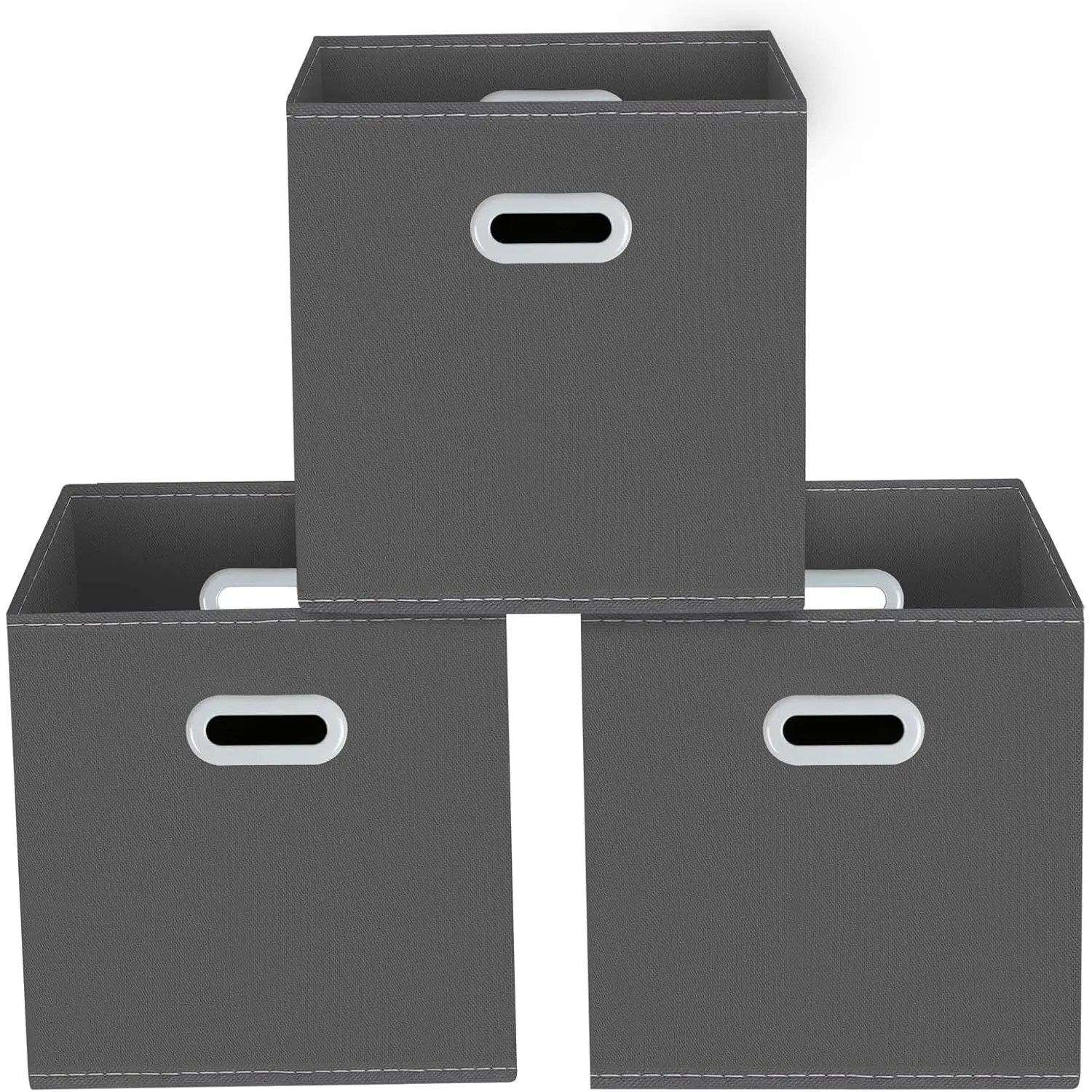 3-Pack Fabric Storage Cubes - 11x11x11in Durable Organizer Bins, Foldable with Handles, Grey Home Boxes for Tool Storage, Durable Storage Organizer