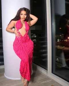 Deep plunge v ruffles long dress