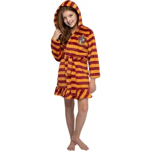 Harry Potter Girls' Striped Ruffle Plush Fleece Robe - All 4 Houses Gryffindor, Hufflepuff, Slytherin, Ravenclaw