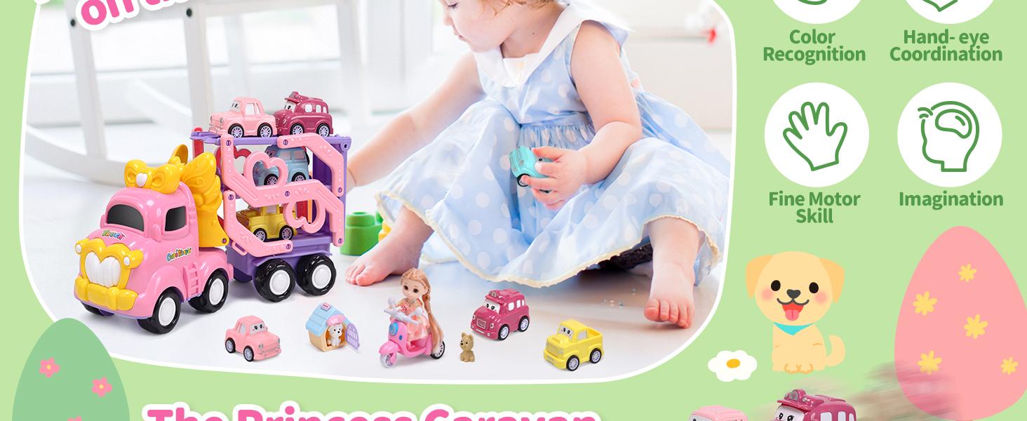 Cute Stone Princess Truck Toys Set with 31.5 in Extra Long Track Slide 3 Layer Foldable Transport Carrier Vehicle Light & Sound for Little Girls, Valentine's Day gift Cute Stone Princess Truck Toys Set with 31.5 in Extra Long Track Slide 3 Layer Foldable Transport Carrier Vehicle Light & Sound for Little Girls, Valentine's Day gift