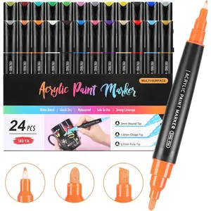 24 Colors Three Tips   Markers, Fine Medium Chisel Tip   Pens for Rock Painting, , Canvas, Ceramic, Fabric, Arts and Crafts for Adults
