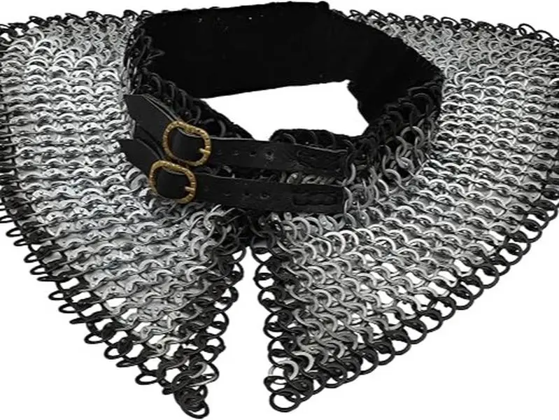 Medieval Warrior Chainmail Collar Armor Medieval Neck Guard Riveted Steel for LARP Reenactment Cosplay