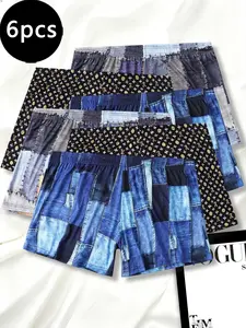 6-Pack Men's Breathable Comfortable Loose Fit Underwear, Soft Skin-Friendly Fabric, Plaid Checkered Gingham Print Stylish Fashion Boxer Shorts, Casual Trunks for All Seasons