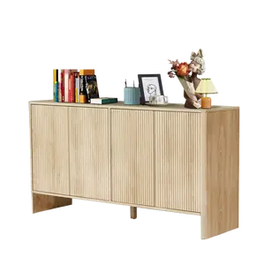 GiratreeFurniture Sideboard Buffets Cabinet, Modern Accent Storage Cabinet with 4 Fluted Doors and Adjustable Shelves, Wood Credenza Buffet Sideboards, Console Table for Kitchen Dining Living Room Entryway