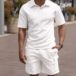 Men's Summer New Casual Button Lapel Solid Color Short Sleeve Shorts Set