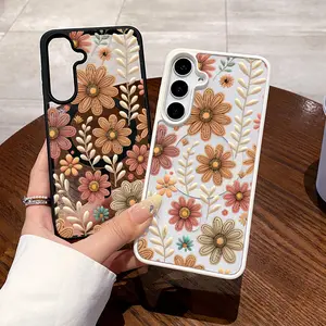 Magnetic Phone Case for Samsung Galaxy S24 Plus S25 Ultra S23 FE Ultra S22+ Brown Flowers Pattern TPU Fashion Shockproof Anti-Scratch Stylish Smartphone Cover