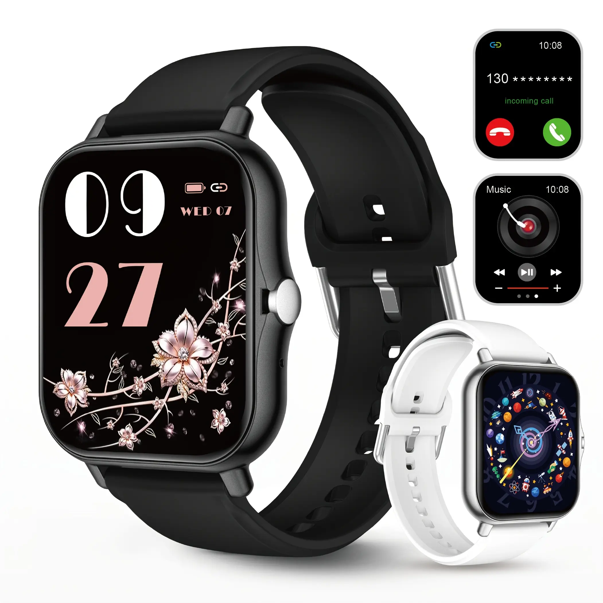 1.83-inch Touchscreen Smartwatch, Wearable Device with Multiple Sports Modes, Calorie Tracking, Message & App Alerts, Customizable Watch Faces, Compatible with iPhone & Android, Ideal Holiday Gift for Men & Women