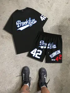 Trendy Sportswear Brooklyn Robinson Print Set, Main Color, Drawstring Waist, Comfortable Versatile, Unisex Streetwear Style