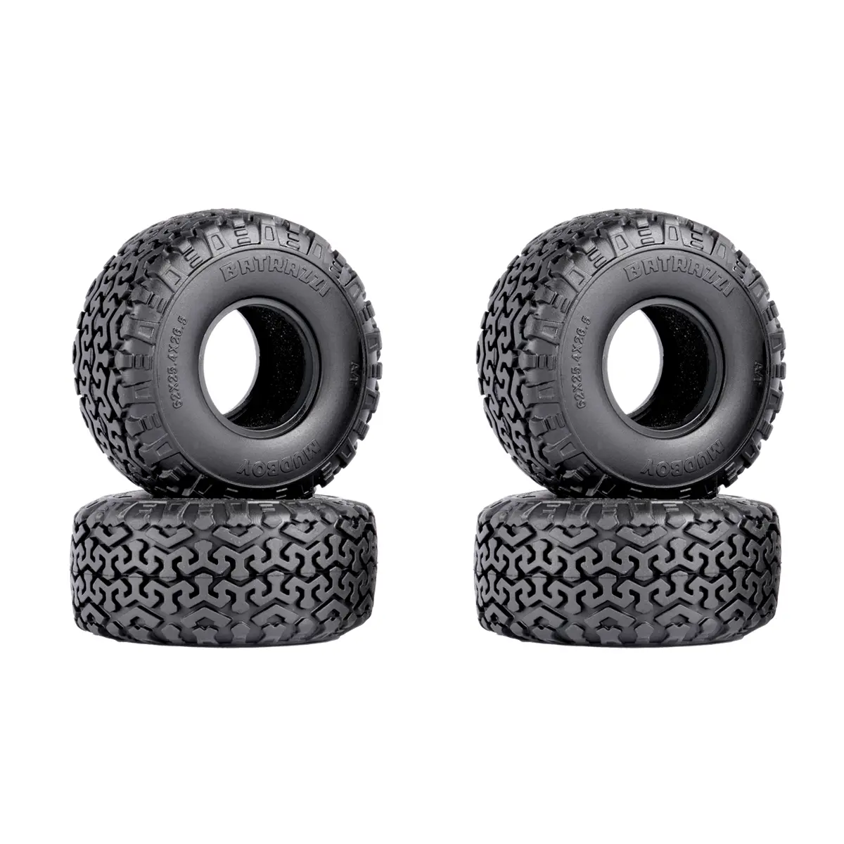 BATRAZZI Mudboy 1.0" A/T Durable Tires, 62*26.5mm, for 1/18 & 1/24 RC Crawlers, All-Terrain Trail Grip Performance, 4pcs