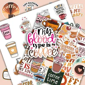 50 Sheets Coffee Stickers — Creative, Cute, and Fresh DIY Decor Accessories for Scrapbooks, Water Bottles, and Phone Cases