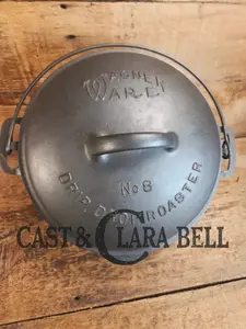 Beautiful & elegant! 1930's Wagner Ware #8 Drip Drop Round Roaster #1268 w/ Sawtooth Lid p/n 1268 A.  Raised Letter lid