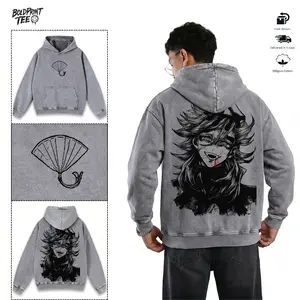 Men's Douma Demon Slayer Oversized Hoodie, Vintage Y2K Style, Graphic Anime Streetwear, Manga-Inspired, Kangaroo Pocket, Flat Drape Fabric, Otaku Gift Apparel