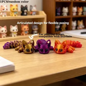 3D Printed Gradient Fox Keychain, Creative Movable Book Bag Pendant, Stress Relief Toy, Unique Ear Hole Design, Desktop Decor, Versatile Keychain