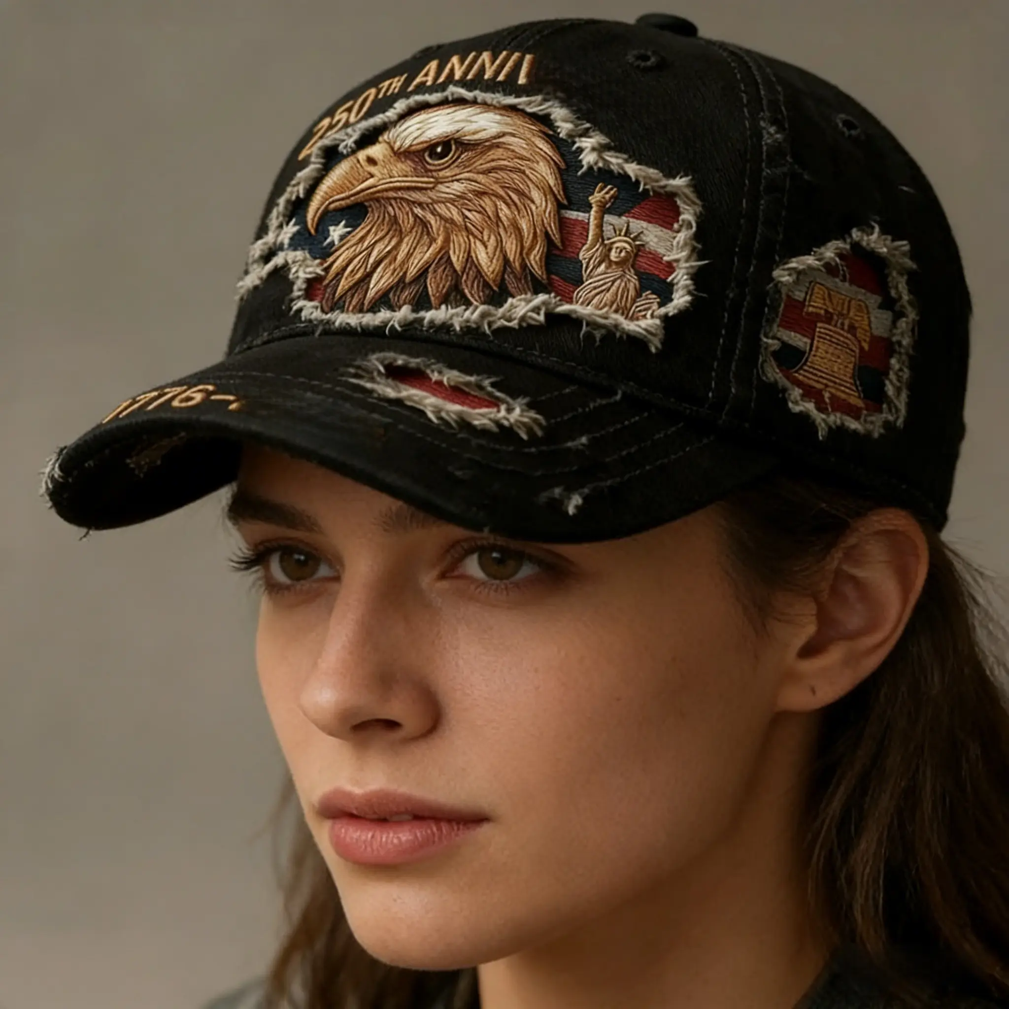 Embroidered U.S. Anniversary Baseball Cap,U.S. 250th Anniversary Baseball Cap, Independence Reunion Democracy Embroidered Hat, Distressed Denim Brim with Leather Strap, Patriotic Adjustable Trucker Cap for Men and Women[004]