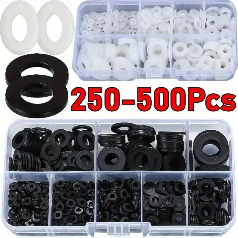 250-500pcs M2.5 M3 M4 M5 M6 M8 M10 M12 White Black Plastic Nylon Flat Washer Plane Spacer Insulation Gasket Ring For Screw Bolt