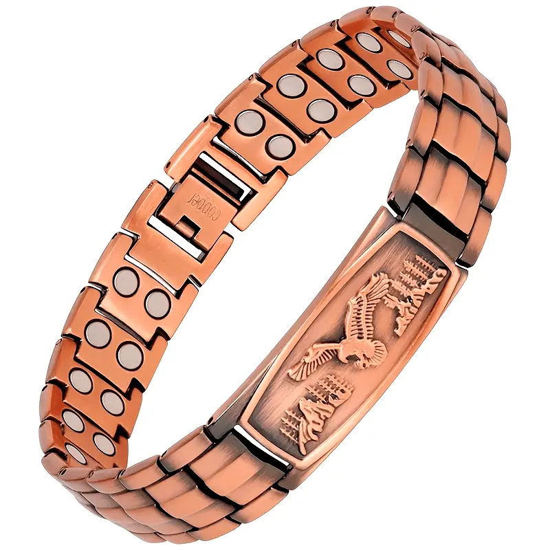 Men's Adjustable Copper Magnetic Bracelet - 99.99% Pure Copper, 3500 Gauss Neodymium Magnets, Hypoallergenic Classic Fashion Accessory Gift, Copper Bracelet