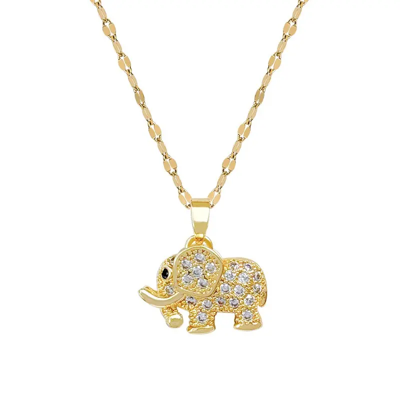 Women's Vintage Ethnic-Style Zircon-Accent Elephant Shape Pendant Charm Necklace, Casual Wear Costume Jewelry for Daily Use & Party Occasions