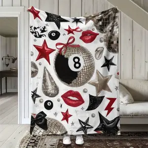 1 Piece Retro Disco Party Blanket - Black/Red/Grey/White - Soft Polyester Four Seasons Sofa, Bed, Car Decoration - Reversible Flannel Texture - Perfect Gift for Nightclub, Birthday or Home Theater - Retro Dance Floor Decoration, Comfortable Sofa Cover