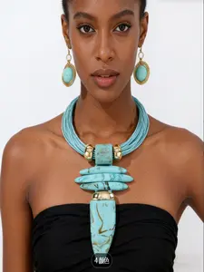3pcs New Unique Design Bull Horn Pendant Necklace Earrings Set, Bold Irregular Women's Jewelry Set, Fashionable Accessories, Elegant Jewelry Set
