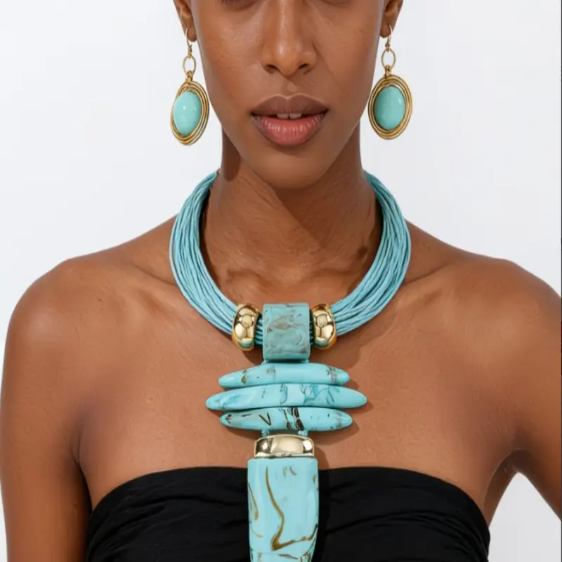 3pcs New Unique Design Bull Horn Pendant Necklace Earrings Set, Necklace And Earring Set, Bold Irregular Women's Jewelry Set, Fashionable Accessories, Trendy Jewelry Set, Elegant Jewelry Set, Costume Jewelry Sets, Jewellery