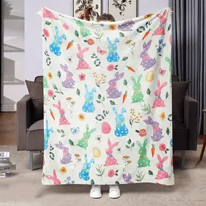 Easter Blanket with Colorful Rabbits And Eggs, a Soft And Warm Fleece Throw Perfect for Home, Travel, Or Outdoor Use.
