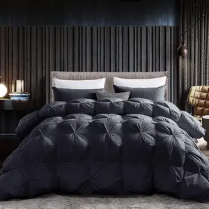 Luxurious Goose Down Feather Fiber Comforter, Exquisite Pinch Pleat Design, Oversize California King/Cal King Black 108 x 98, 100% Egyptian Cotton, 75 oz Fill Weight