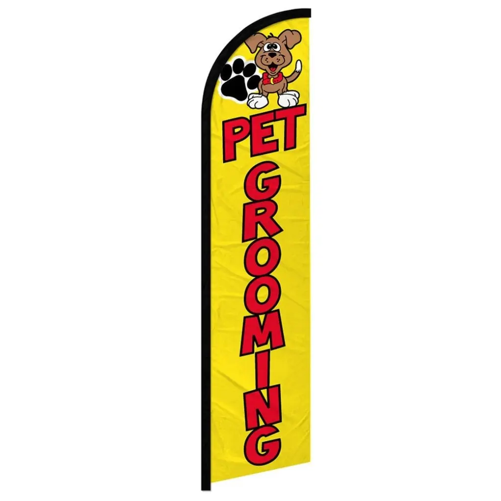 Windproof Pet Grooming Banner Flag with Curved Sleeve, Festive Party Home Supplies Backdrop, Outdoor Banners, Outdoor Display Decor