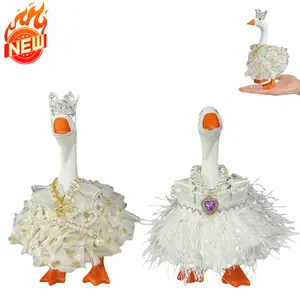 7-Inch Desk Goose White Princess Dress Outfit Set: Complete Three-Piece Collection with Necklace Crown and Decorative Gown for Home Display