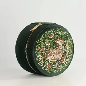 Chloe Fawn Embroidered Jewelry Box - Green