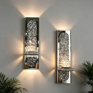 Luxury 2-Piece Crystal Mirror Wall Candelabra Set with Bow, Home Accessories, Auspicious Farmhouse Living Room Wall Decor, Wedding Decoration