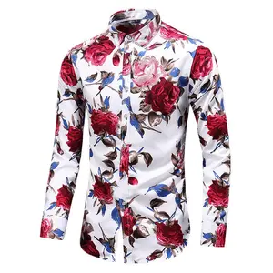 Men's Printed Long Sleeved Rose Flower Shirt