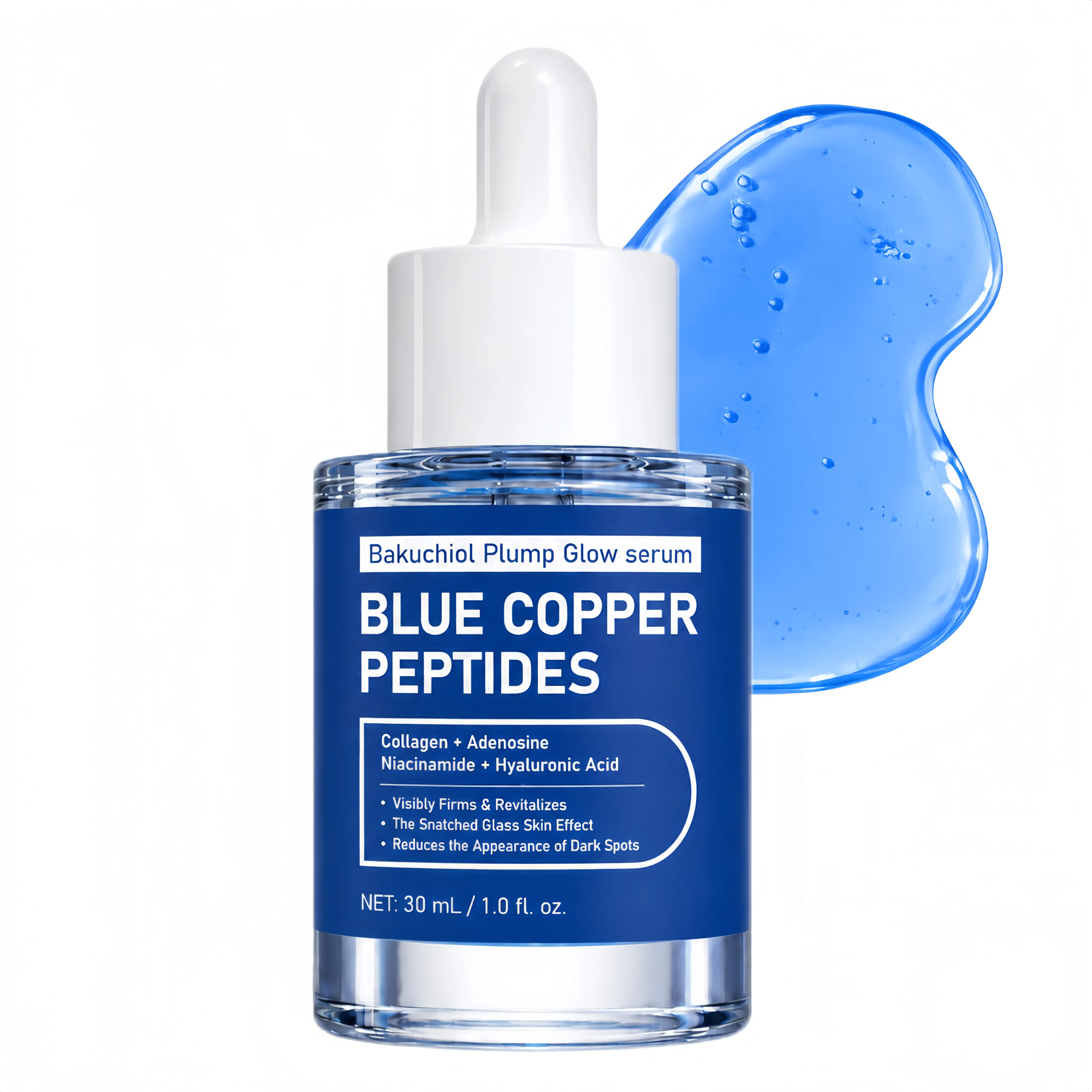 Blue Copper Peptide Facial Serum with Hyaluronic Acid & Niacinamide - Anti-Aging, Pore-Smoothing Serums & Essences, Face Care Products for a Daily Smooth Skin Routine, Nourishing, Plump Skin, Large Pores, Peptides Blend, All Skin