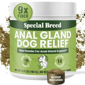 Anal Gland Dog Relief – No Scoot Fiber for Dogs – 9X Fiber Power - Digestive Supplement Powder with 14 Natural Ingredients – Supports Firm Stools & Gut Health Treatment– 60 Scoops