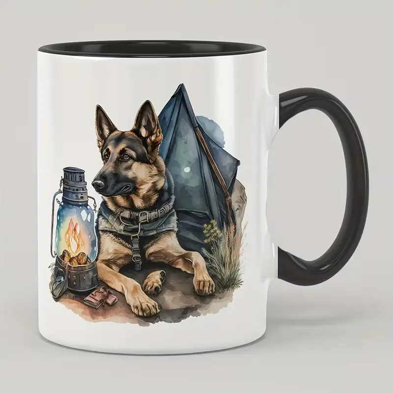Creative German Shepherd Dog Ceramic Coffee Mug 330ml/11oz - Unique Trendy Animal-Themed Cup for Coffee, Tea - Ideal Gift for Friends, Family, Pet Lovers - Durable, Fun, and Cute Mug for Home or Cafe Use